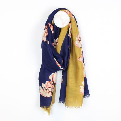 Diagonal Navy & Mustard Floral Scarf by Peace of Mind